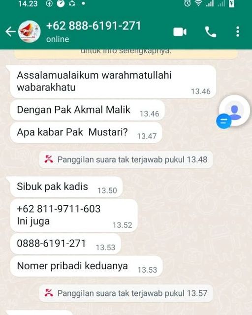 Penipuan Mengatasnamakan Pj Gubernur Sulbar Beredar di WhatsApp